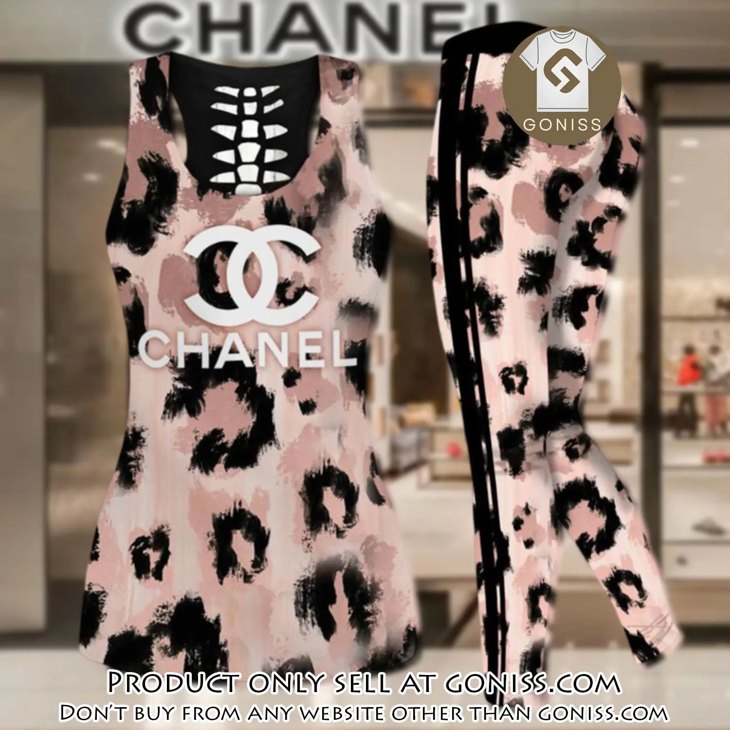 Chanel leopard tank top leggings set luxury brand for women yoga gym gn0447218